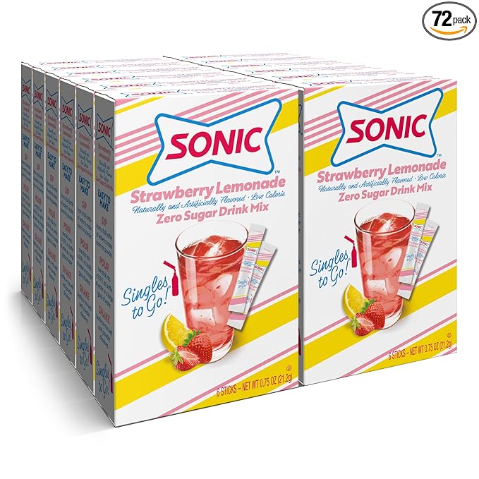 Sonic Singles To Go Powdered Drink Mix, Strawberry Lemonade, 6 Sticks Per Box, 12 Boxes (72 Sticks Total)