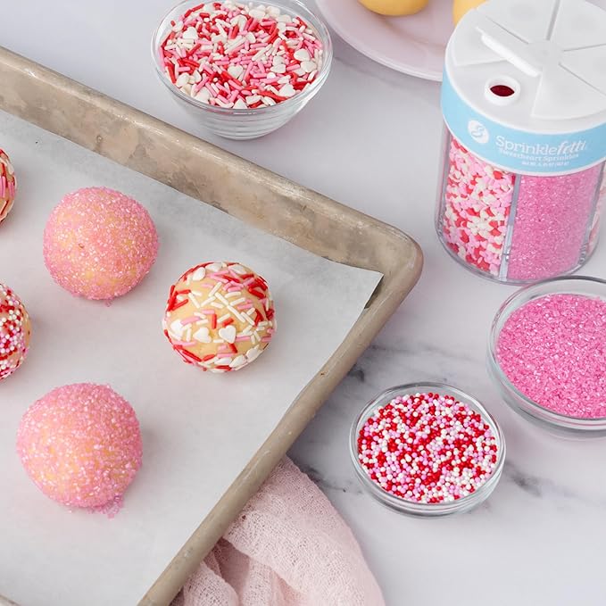 Sweets Indeed Sprinkles 6 Cell Edible Sprinkle Mix Jimmies Perfect for Cake Decorations Baking Ice Cream Cookies Cupcake Topper (Sweetheart)