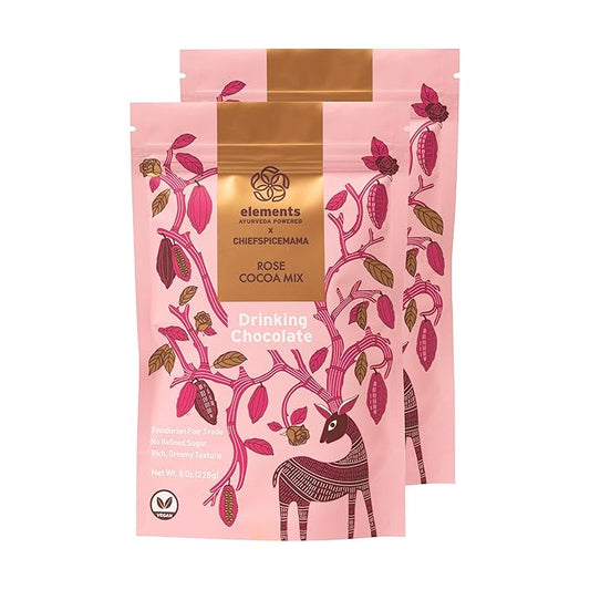 Elements Truffles Rose Essential Oil Hot Chocolate - Heavy Metal Tested- All-Natural, Handmade Hot Chocolate Mix - Uses Ecuadorian, Fair Trade, Organic Cacao Powder - Vegan Hot Cocoa Mix - 16 Oz