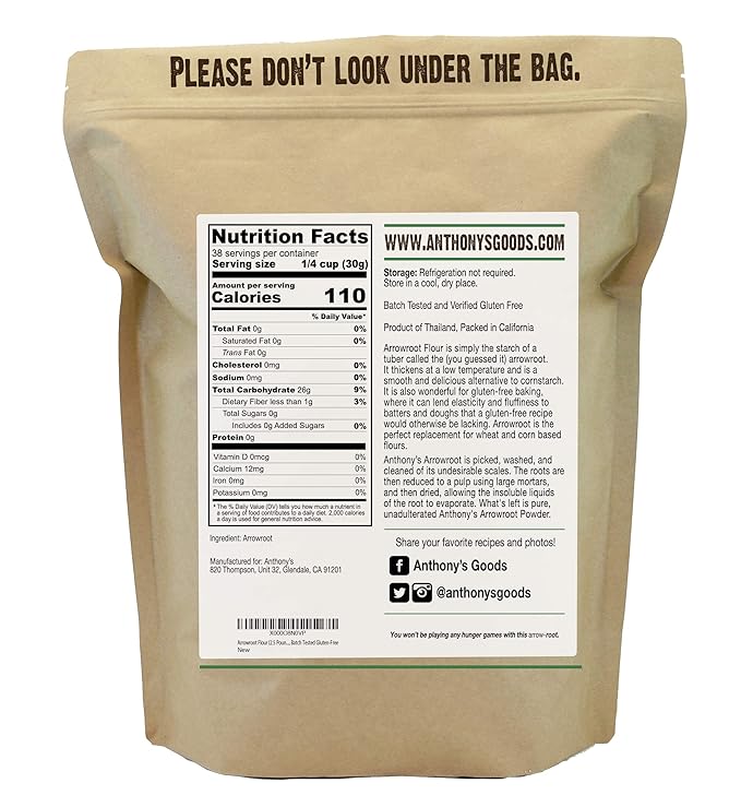 Anthony's Premium Arrowroot Flour Powder, 2.5 lb, Gluten Free, Non GMO, Cornstarch Alternative