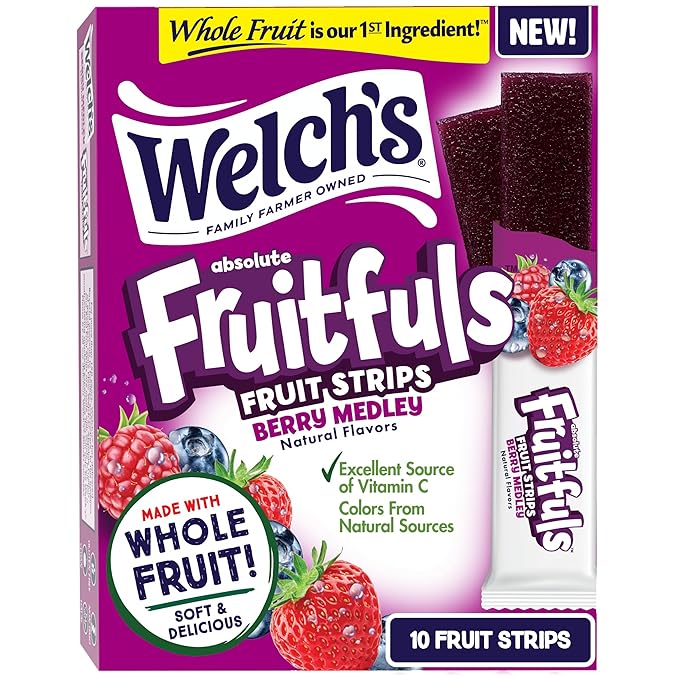 Welch?™s Absolute Fruitfuls Fruit Strips, Tasty Dried Fruit Snacks for School Lunches, Berry Medley, 0.5oz (Pack of 10)