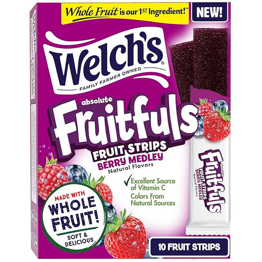 Welch?™s Absolute Fruitfuls Fruit Strips, Tasty Dried Fruit Snacks for School Lunches, Berry Medley, 0.5oz (Pack of 10)