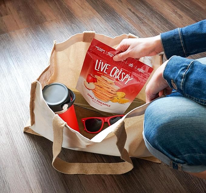 Live Crispy Fruit Chips - Pineapple-Powered Snack Packed with 100% Natural Fruit - Antioxidant-Rich, Vitamin-Packed (Apple/Pineapple) 4 Pack