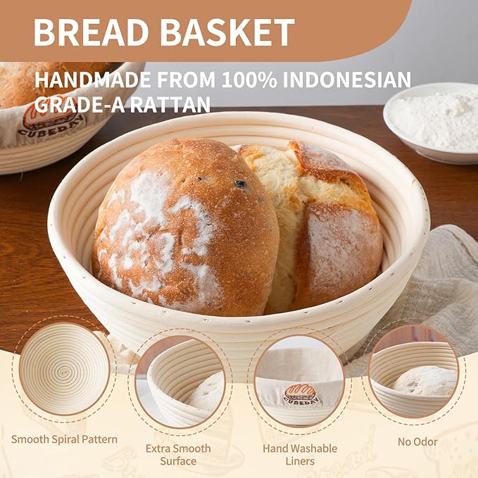 Banneton Bread Proofing Basket,Sourdough Banneton Basket ??9??Premium Handwoven Brotform with Liner for Bakery-Perfect Sourdough & Rustic Loaves, Proofing Basket for Sourdough Bread Baking