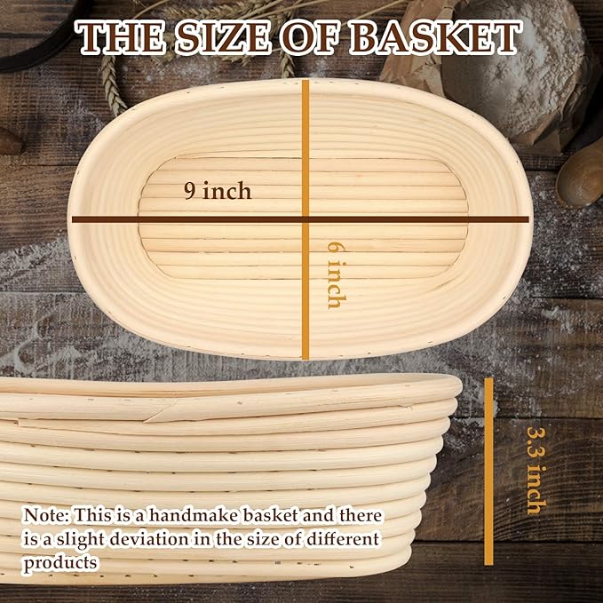 Sondiko Oval Sourdough Proofing Basket 2 Pack, Handmade Sourdough Bread Baking Supplies, Banneton Bread Proofing Basket with Proofing Cloth Liner for Sourdough Bread, Baking