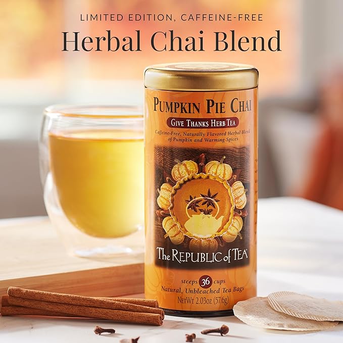 The Republic of Tea ??Pumpkin Pie Chai Herbal Tea Tin, 36 Naturally Caffeine-Free Tea Bags