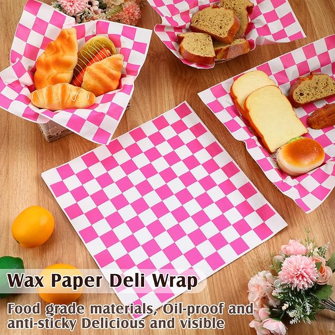 Honeydak 600 Pcs Sandwich Wrapping Paper Sheet 15x15 Checkered Food Wax Sheets Parchment Burgers Paper Basket Liner Grease Restaurant Wedding Party Supplies for Wrapping Bread BBQ