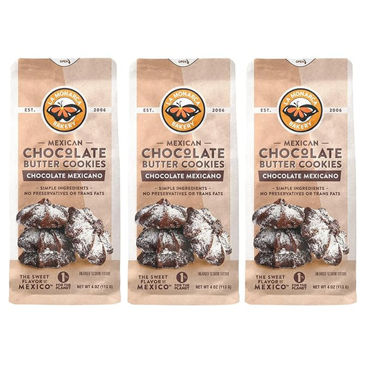 Mexican Chocolate Butter Cookies, 4 Ounce (Pack of 3), Made with Real Butter and Fair Trade Cacao by La Monarca Bakery