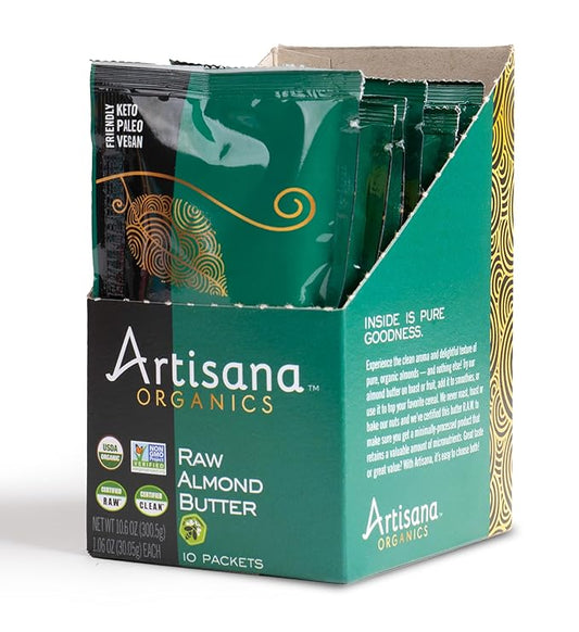 Artisana Organics Raw Almond Butter Snack Packs (10 Pack) | No Sugar Added, No Palm Oil, Vegan, Paleo, and Keto Friendly, Non GMO, 1.06oz Pouches