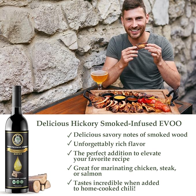 M.G. PAPPAS High Polyphenol Rich Smoked Infused Olive Oil Extra Virgin - Over 500mg/kg- Unfiltered First Cold Pressed Greek EVOO - Award Winning ??12.7 Oz 375ml