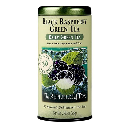The Republic of Tea - Black Raspberry Green Tea, 50 Tea Bags, Tin | Flavored Berry Tea | Caffeinated