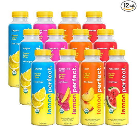 Lemon Perfect 4-Flavor Variety Pack, Flavored Lemon Water, Organic, Zero Sugar, Healthy Hydration