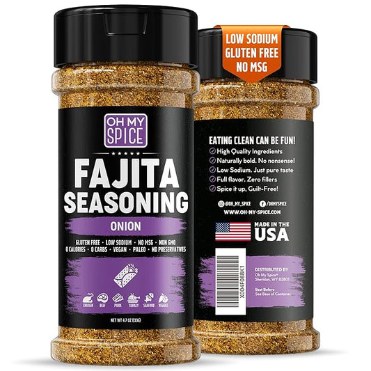 Fajita Seasoning Mix Onion Powder Seasoning - Gluten Free & Low Sodium Mexican Seasonings Blend for Meat & Vegetables, Fish, Steak & Chicken Fajita. Taco Mix Spices. Fajitas Seasonings Spice. 4.7oz