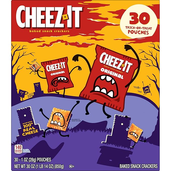 Cheez-It Cheese Crackers, Baked Snack Crackers, Halloween Snacks, Original, 30oz Box (30 Pouches)