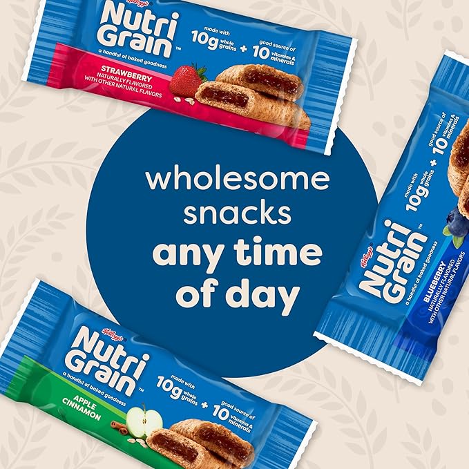Nutri-Grain Breakfast Bars, Made with 10g Whole Grains, Snack Bars, Apple Cinnamon, 20.8oz Box (16 Bars)