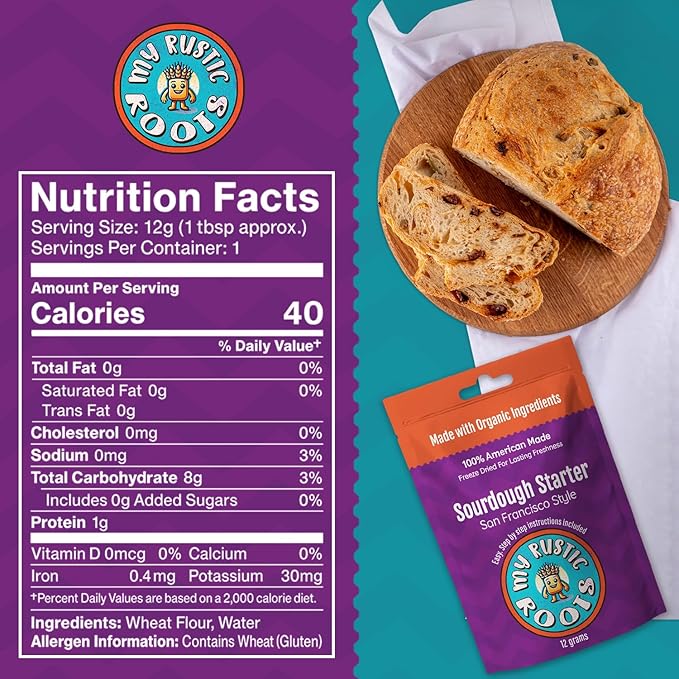 MY RUSTIC ROOTS San Francisco Sourdough Starter Culture ??All Natural & Organic Sourdough Bread Starter - Beginner Friendly - Perfect for Baking Delicious Homemade Artisan Bread, Pizza & More - 12g