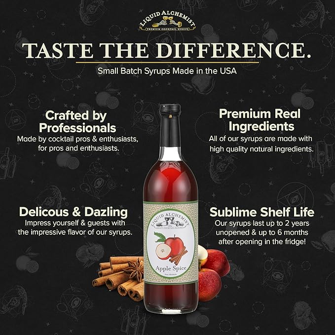 Liquid Alchemist Apple Spice Syrup for Cocktails - Real Ingredients Make our Apple Syrup for Drinks Perfect for a Fall Themed Old Fashioned Mix (25.4 oz)