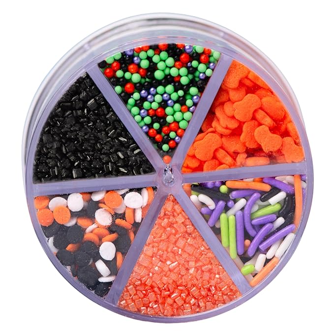 Sweets Indeed Halloween 6-Cell Sprinkle Jar ??6 Variety Sprinkle Compartments | Edible Cake Decorations for Cupcakes, Cookies, Cakes & Desserts | 6.45 oz