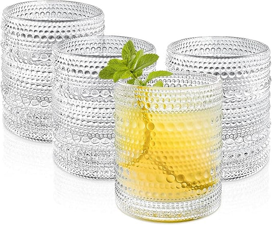 Set of 4 Vintage 12 oz Crystal Glasses, Old Fashioned Glass Cups for Water, Juice, Coffee, and Beer (Clear)