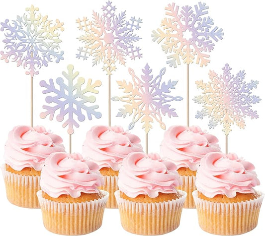 Rsstarxi 24 Pack Snowflake Cupcake Toppers Winter Frozen Theme Cupcake Toothpicks Baby Shower Kids Birthday Cake Decorations for Snowflake Theme Birthday Christmas Party Decorations