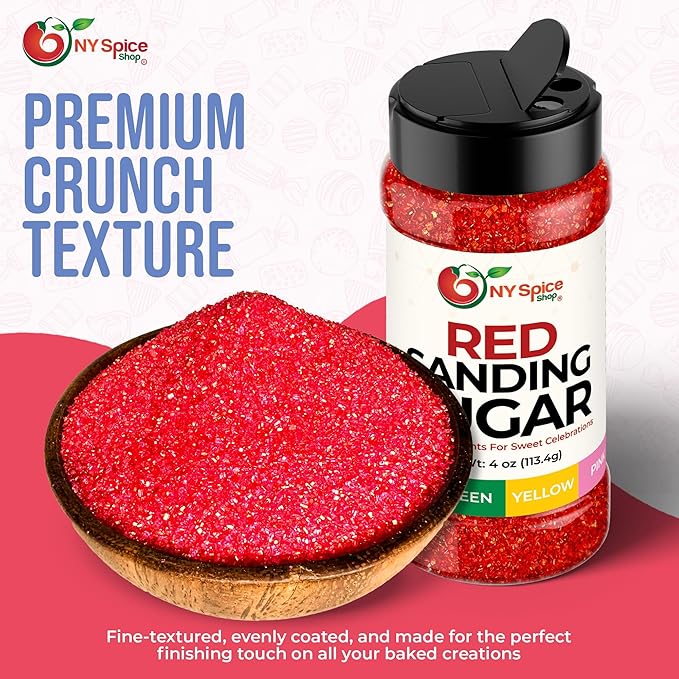 NY Spice Shop Red Sanding Sugar - 4 Ounce Sweet Colorful Edible Sprinkles For Candy Dish - Sugar Sprinkles For Cake Decorating Basket & Dishes