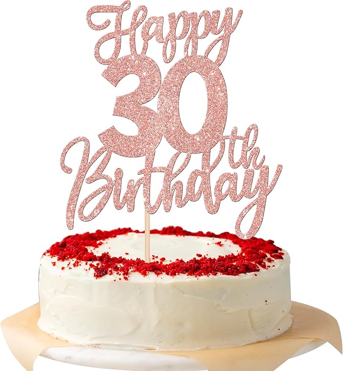 1 PCS Happy 30th Birthday Cake Topper Glitter Cheers to 30 Years Birthday Cake Pick Thirty Hello 30 Fabulous Cake Decorations for Happy 30th Birthday Anniversary Party Supplies Rose Gold