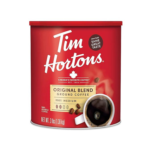 Tim Hortons Original Blend, Medium Roast Ground Coffee, Canada???Favorite Coffee, Made with 100% Arabica Beans, 48 Ounce Canister