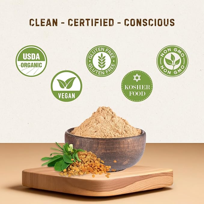 Fenugreek Powder Organic 19.05 oz - Ground Fenugreek for Cooking, Smoothies & Hair - USDA Organic, Gluten Free, Kosher - The Holly Tree