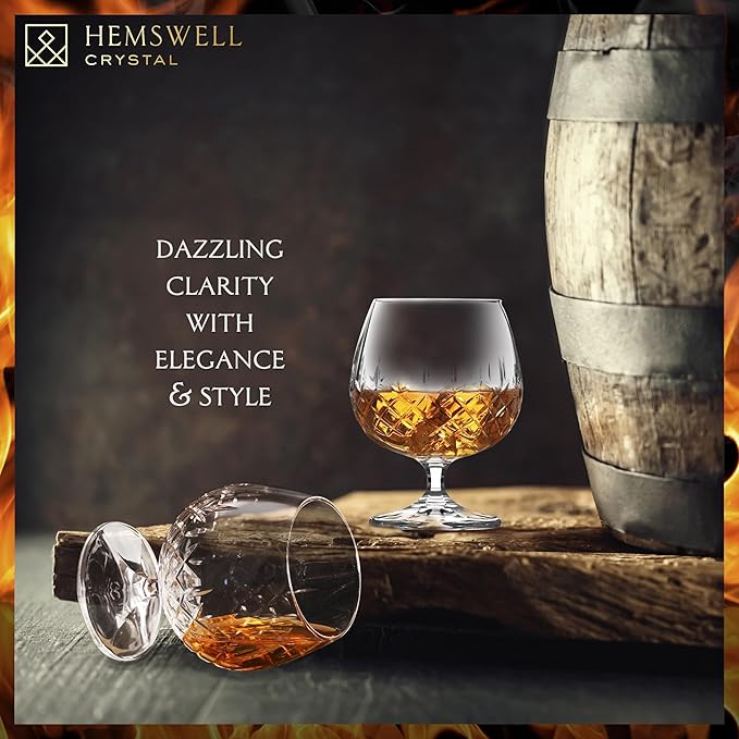 Brandy Snifter Glasses Set of 2 - Small Cut Glass Goblets for Scotch or Whiskey - Cognac Glasses - European Crystal 8.5oz