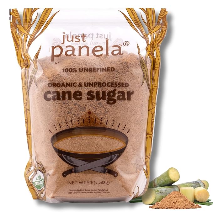 Just Panela Organic Unrefined Cane Sugar 5 Pound Pack of 1 | 100% Unprocessed, Raw Sugar | Great for Baking, Cooking & Sweetening | Healthier Alternative to Regular Refined Sugar