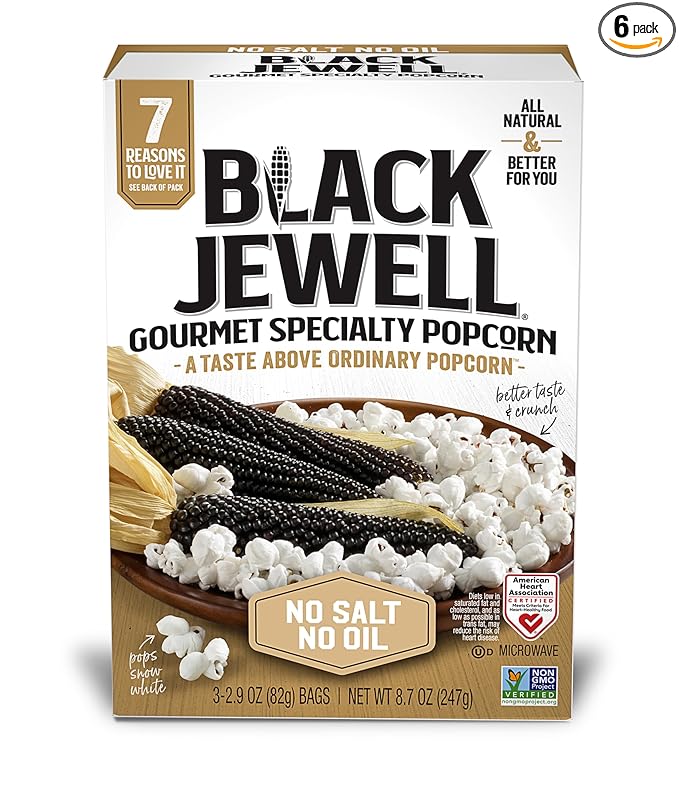 Black Jewell Gourmet Popcorn, Healthy Popcorn Snack, No Salt No Oil, 8.7 Ounces (Pack of 6)