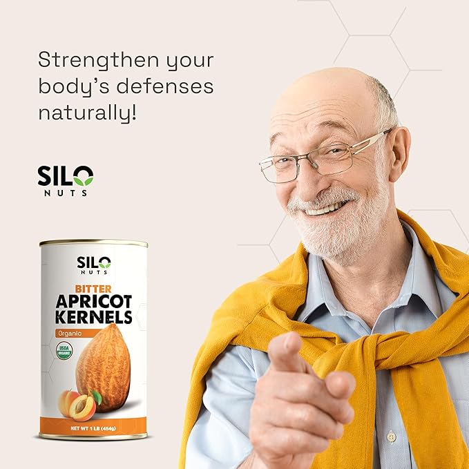 SILO Nuts Organic Bitter Apricot Kernels - USDA Certified Organic Bitter Apricot Seeds - Natural & Non-GMO, Premium Quality Kernals, No Sulfur or Additives - 16 oz
