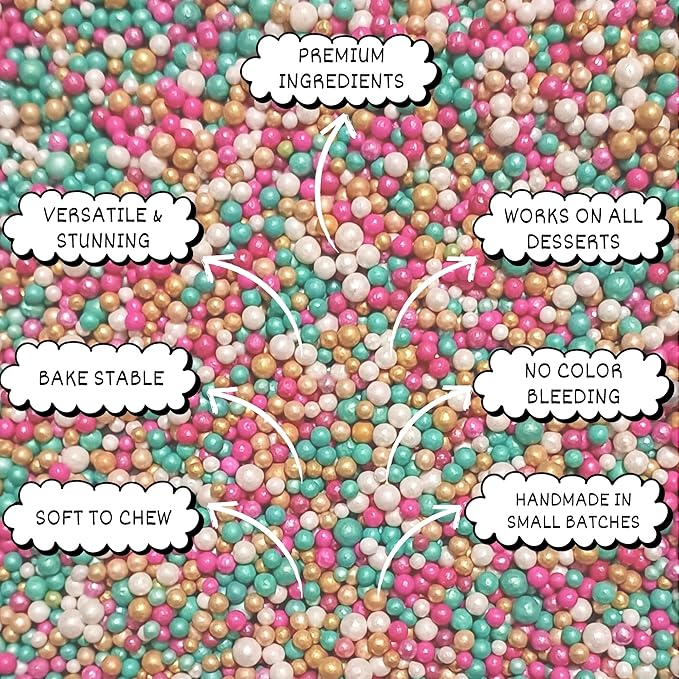 Confect Love Disco Balls Sprinkles Mix | Edible Decorative Pearl Balls in Turquoise, Pink, Gold & White ??Cake Sprinkles for Decorating Cupcakes, Cookies, Cakes, and Party Treats | Vegan, Gluten-Free, Nut-Free, Soy-Free, Dairy-Free, Palm Oil-Free- 4.2