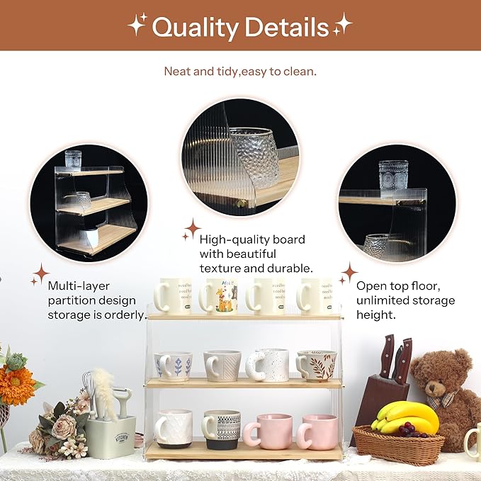Coffee Mug Holder Wooden Cup Rack,3-Tier Acrylic Home Coffee Mug Display Rack for Kitchen Countertops, Coffee Bars, for Placing Mugs, Coffee Beans, Syrup, Cups, Stirrers ??,<div>