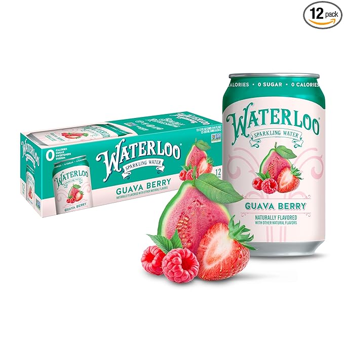 Waterloo Sparkling Water, Guava Berry Naturally Flavored, 12 Fl Oz Cans (Pack of 12) – Zero Calories and Zero Sugar or Sweeteners
