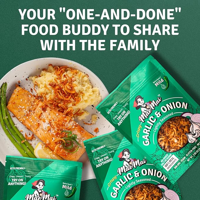 MaeMai Chili Crisp (MILD Spice) - Premium Onion & Garlic Flakes - Crispy All-Purpose Seasoning, Topper | Keto, vegan, gluten-free. Crunchy condiment for ramen add ons, rice seasoning, salads | 9.52 oz (3-PACK)