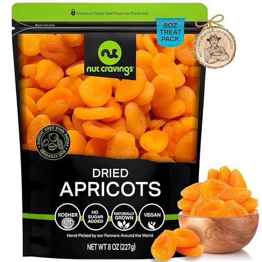 NUT CRAVINGS - Sun Dried Turkish Apricots, No Sugar Added, Unsweetened (8oz, 1 Pack) Bulk Dry Fruits Packed Fresh in Resealable Bag - Sweet Healthy Snack, Naturally Grown, Vegan, Kosher