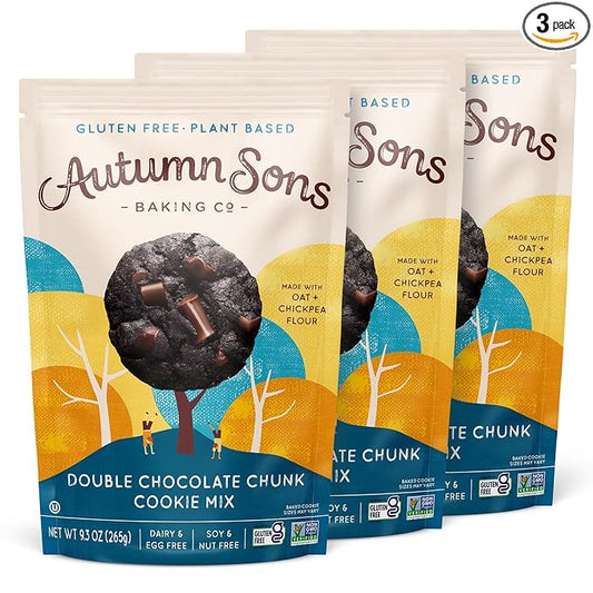 Autumn Sons Baking Co. Gluten Free Double Chocolate Chunk Cookie Mix. Vegan Plant Based Baking Mix. Free From 11 Common Allergens. Dairy Free, Nut Free, Soy Free, Non GMO 9.3 oz (Pack of 3)