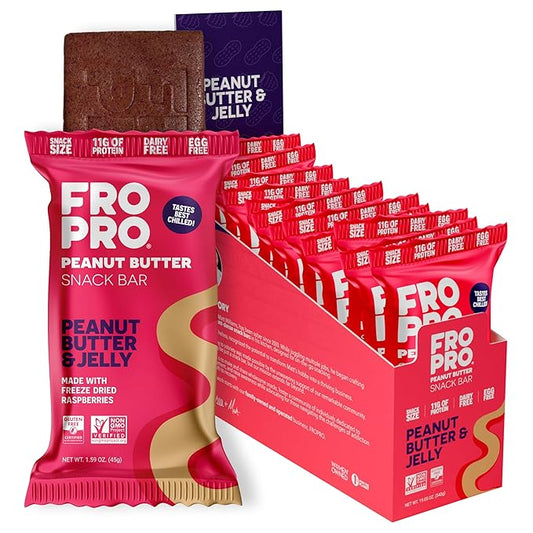 FROPRO Plant Protein Snack Bars - Plant Based Protein Bars, All-Natural, Gluten, Dairy, & Soy Free, High Protein Bars with Low Calories | PB & J, 12 Pack