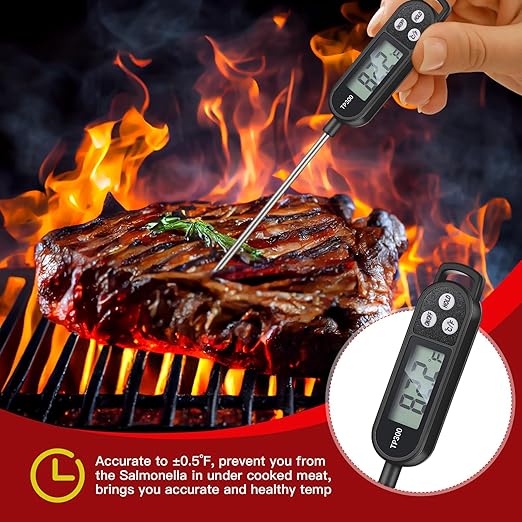Waterproof Food Thermometer with Long Probe Digital Meat Thermometer for Water, Liquid, Candle and Cooking Instant Read for Kitchen BBQ Grill Candy(Black,White,Red)