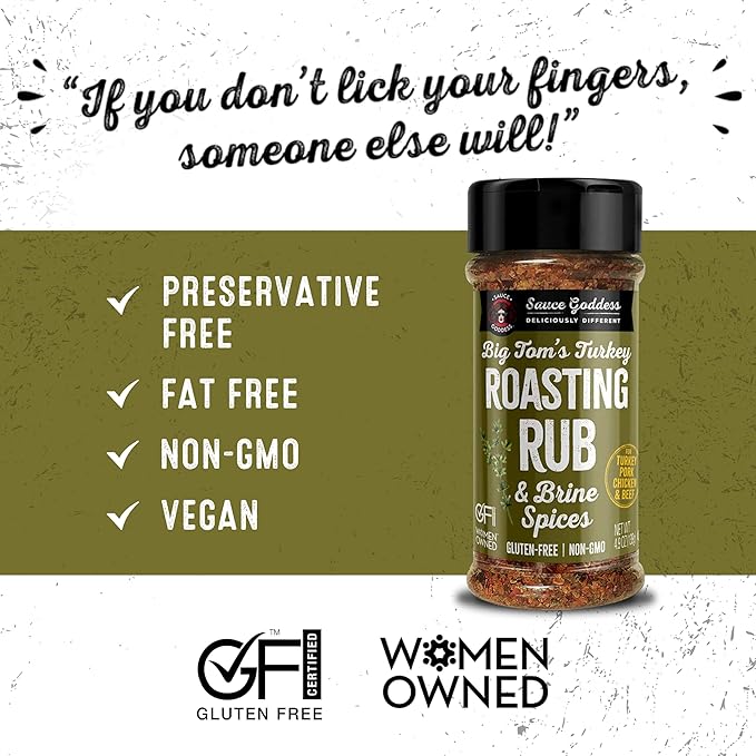 Sauce Goddess Big Tom's Turkey Roasting Rub and Brine Spices - Gluten-Free, Seasonings and Spices for Cooking Turkey and Prime Rib Seasonings - Net Wt. 5.2 oz