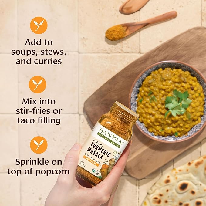 Banyan Botanicals Turmeric Masala Spice Mix – Organic Ayurvedic Spice Blend – Warming & Savory Cooking Spices with Organic Turmeric Powder – 2.6 oz – Non-GMO Sustainably Sourced Vegan