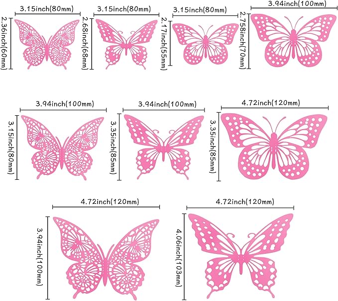 Gyufise Rose Butterfly Cupcake Toppers Hollow Art 3D Butterfly Cupcake Decorations Baby Shower Wedding Anniversary Kids Birthday Party Cake Wall Decorations Supplies 36Pcs