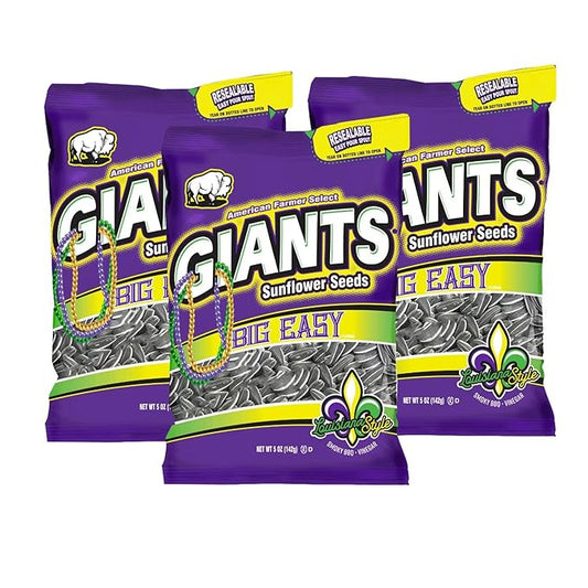 GIANTS Big Easy Sunflower Seeds - Sunflower Seeds to Eat, High Protein Snack, Smoky BBQ & Vinegar, Source of Vitamin E & Fiber Content - 5 oz Resealable Bags (Pack of 3)