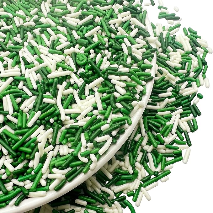 SE Si&Moos White and Green Sprinkles St. Patrick's Day Jimmy Sprinkles Sage Green and White Soft Jimmies St.Patrick's Day Cupcake Toppers for Cake Decorating,Ice Cream Toppings & Baking 2.75 OZ
