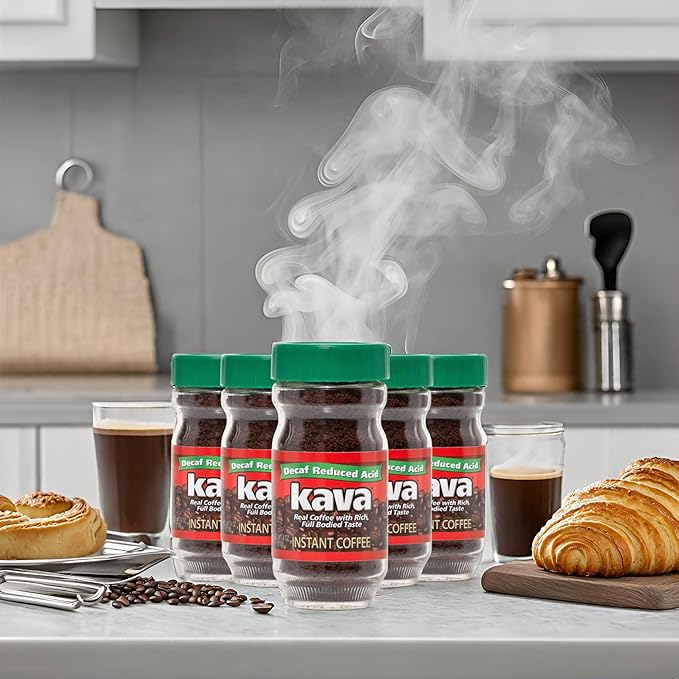 Kava Decaf Acid Reduced Instant Coffee, 4 Ounce Jar (Pack of 6)