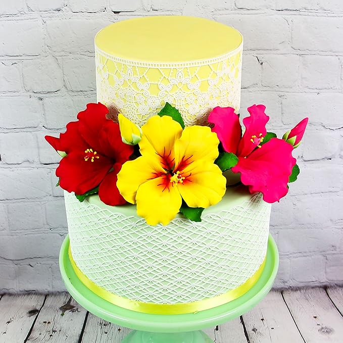 Global Sugar Art Hibiscus Sugar Cake Flowers Spray, Hot Pink Hawaiian Cake Flower Large, 1 Count by Chef Alan Tetreault