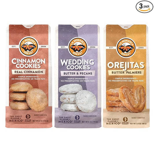 Mexican Cookie Variety Pack (Pack of 3), Cinnamon Cookies, Mexican Wedding Cookies, Orejitas by La Monarca Bakery