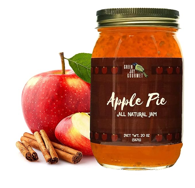 Green Jay Gourmet Apple Pie Jam - All-Natural Fruit Jam with Apples, Cinnamon & Spices - Vegan, Gluten-free Jam - Contains No Preservatives or Corn Syrup - Made in USA - 20 Ounces
