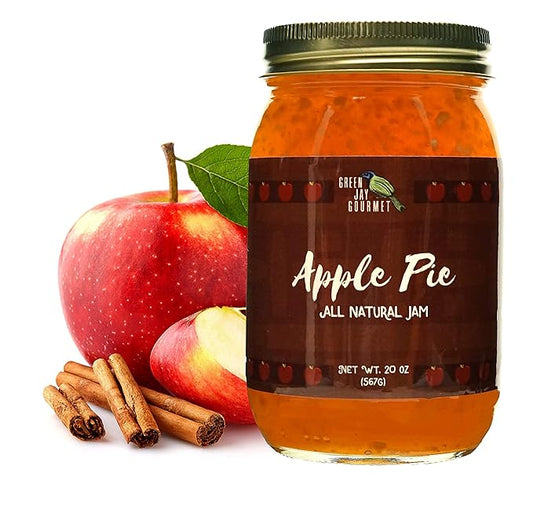 Green Jay Gourmet Apple Pie Jam - All-Natural Fruit Jam with Apples, Cinnamon & Spices - Vegan, Gluten-free Jam - Contains No Preservatives or Corn Syrup - Made in USA - 20 Ounces